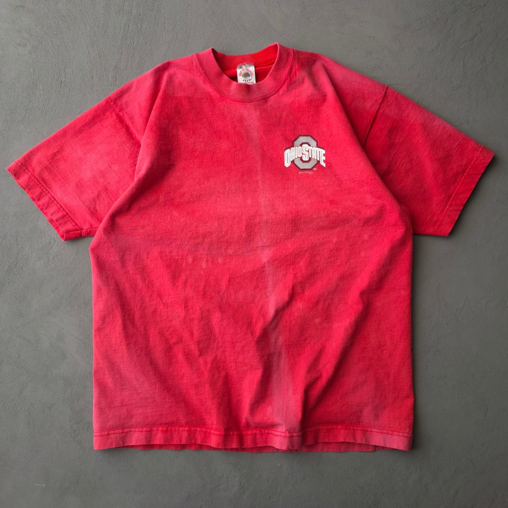 Vintage 90s Ohio State T-shirt XL Red Bleach Faded Fruit of the Loom - Picture 11 of 11
